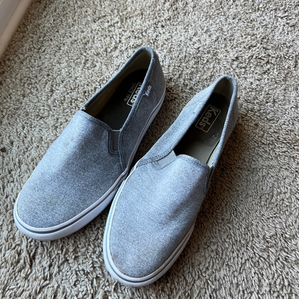Keds Gray Slip-On Loafers with Soft Fabric and Rubber Sole